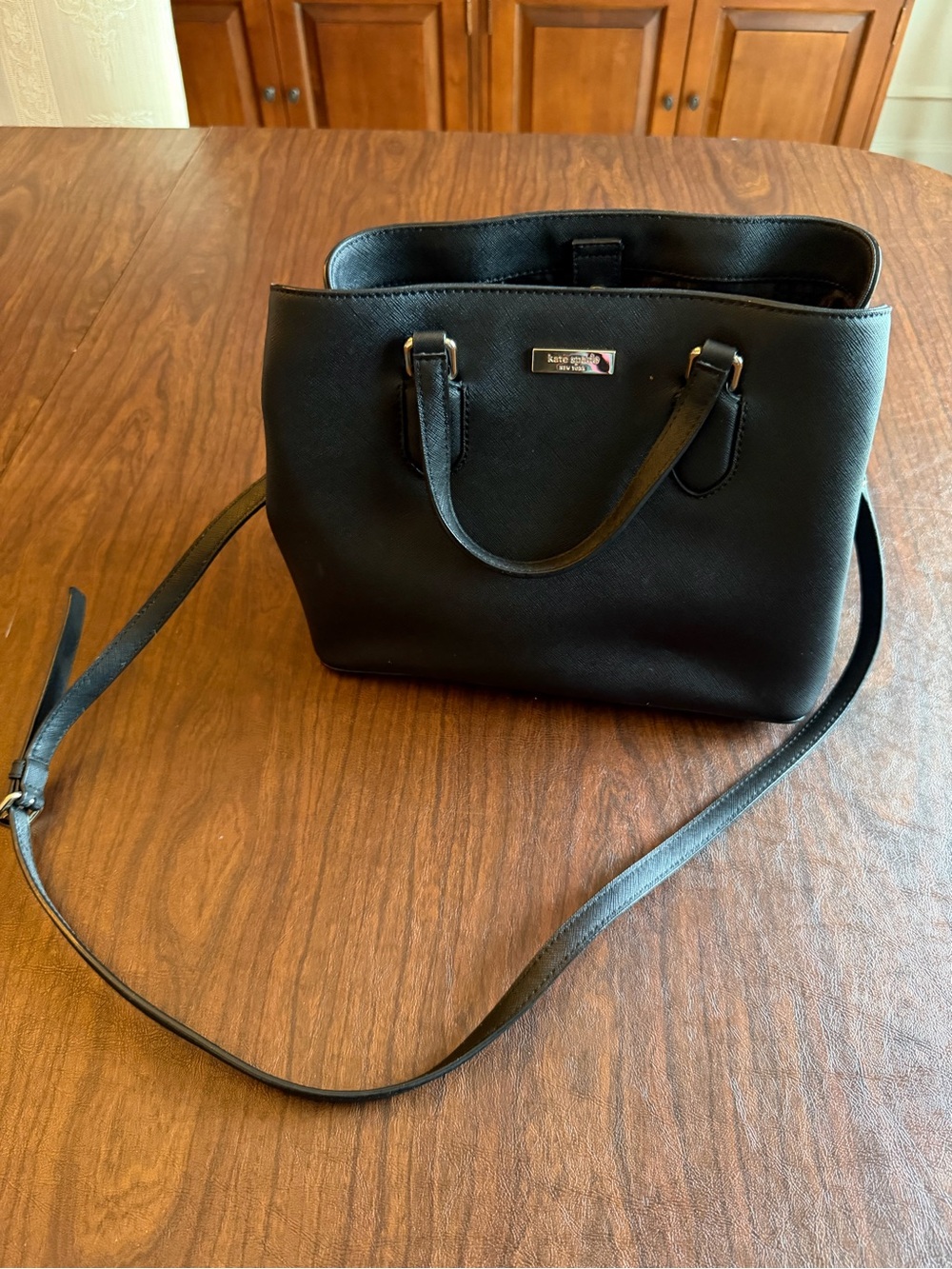 kate spade Black Leather Shoulder Bag with Detachable Strap